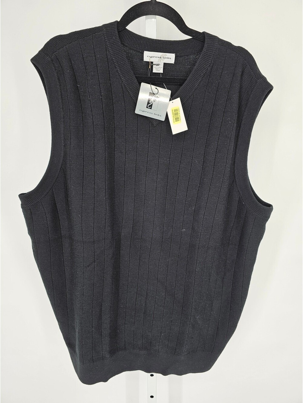 Cypress Links Mens Sz 2XT Sweater Vest Black V Neck Ribbed NEW